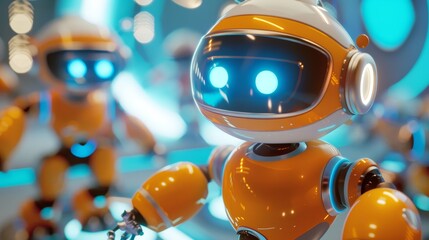 Poster - Playful robots frolicking in a digital realm  AI generated illustration