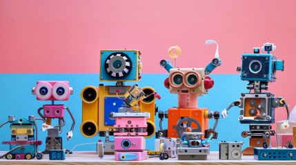 Poster - Playful robots working together to create an eco utopia  AI generated illustration