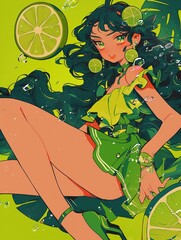 Poster -  Stylish Girl Enjoying a Lime Mojito Drink with Matching Earrings