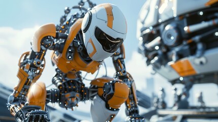 Poster - Quirky robot mechanic fixing a spaceship  AI generated illustration