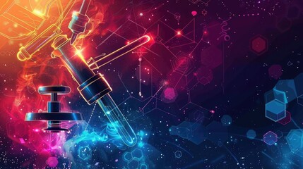 Poster - Abstract scientific background with vibrant colors, showcasing a microscope and molecular structures, symbolizing technology and research.