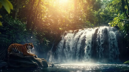 Wall Mural - Magnificent waterfall in a tropical forest