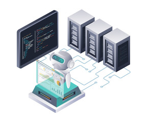 Leinwandbilder - Robots Analyzing Data in Cloud Servers