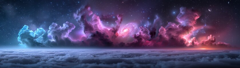 Wall Mural - A beautiful, colorful, and starry sky with a purple cloud in the middle