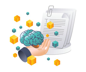 Poster - Integration of Brain Data in AI Systems flat isometric illustration
