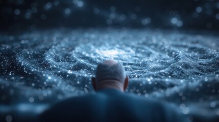Wall Mural - A man is looking up at a spiral galaxy