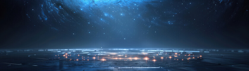 Wall Mural - a blue sky with stars and a city in the background