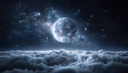 Wall Mural - a planet with a moon and many stars in the background