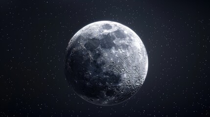 Poster - Moon in waxing gibbous phase with craters and night sky on black background