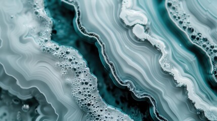 Poster - This image features a close-up view of an abstract marble-like texture in turquoise shades with intricate details and bubbles, creating a mesmerizing effect.