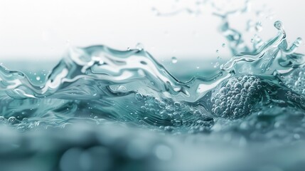 Poster - This image captures a dynamic splash of water, showcasing bubbles and ripples in intricate detail, creating a sense of movement and freshness within a natural setting.