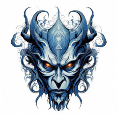 Wall Mural - Smoky blue demon. Devil tattoo