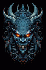 Wall Mural - Smoky blue demon. Devil tattoo