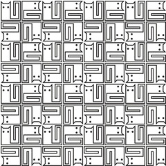 Wall Mural - seamless repeat pattern abstract cat in black outline style with transparent background