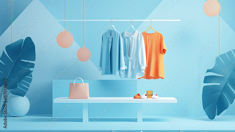 Stylish fashion clothes hanging on hangers on garment rack or rail ...
