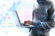 © Who is Danny - A person using a laptop with digital binary code and network connections overlay, set against a light background, concept of technology