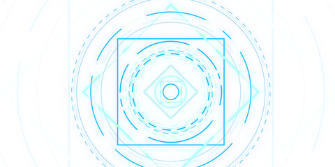 Poster - Abstract blue geometric shapes on a white background, depicting a digital or technological concept. 3D Rendering