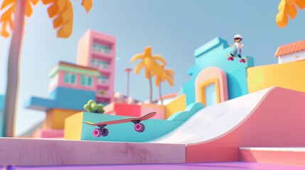 Poster - Skateboarding event in a cute 3D setting AI generated illustration