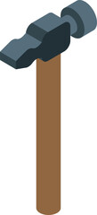 Poster - Isometric hammer standing upright with a wooden handle and a metal head