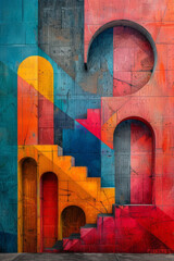 Poster - Modern geometric art with bold forms and vibrant shades,