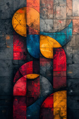 Poster - Modern geometric art with bold forms and vibrant shades,