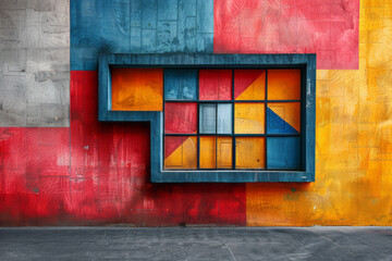 Poster - Striking geometric design with bright and bold colors in a contemporary style,