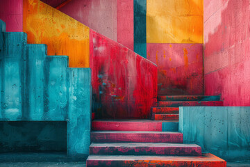 Poster - Modern art piece with bold geometric shapes and bright, vibrant colors,