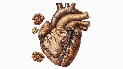 Wall Mural - A healthy heart illustration with walnuts and arteries