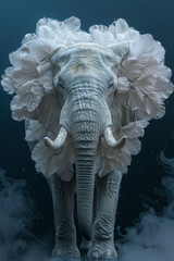 Poster - An elephant made from delicate feathers, presenting a conceptual take on the beauty and function of animals,