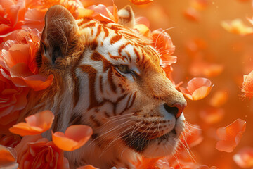 Poster - A conceptual tiger made from petals, challenging the traditional view of animals,