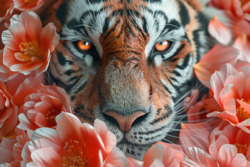 Poster - A conceptual tiger made from petals, challenging the traditional view of animals,