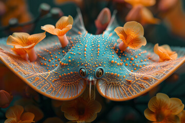Poster - A stingray formed from vibrant floral elements, presenting an artistic interpretation,