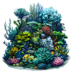Poster - Colorful coral reef ecosystem isolated on transparent background
