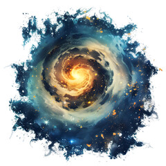 Fototapete - Vibrant digital artwork of a spiral galaxy with stars, nebulae, and cosmic dust on a transparent background