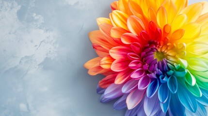 Wall Mural - A colorful flower with a rainbow of colors. The flower is surrounded by a blue background. The flower is the main focus of the image, and it is the most colorful part of the picture