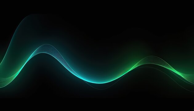 Design elements with green wavy lines and glowing, glittering lines that move softly. black backdrop modern style future technology concept. copy space
