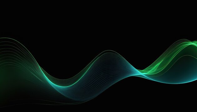 Design elements with green wavy lines and glowing, glittering lines that move softly. black backdrop modern style future technology concept. copy space