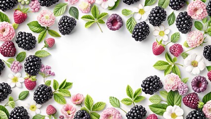 Poster - Delicate blackberries and flowers pattern background, blackberries, flowers, pattern, background, wallpaper, design, fruit