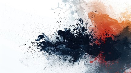 Poster - Abstract artistic background with dynamic ink splashes in black, white, and orange hues, creating a visually compelling modern design.