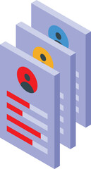 Poster - Isometric icon representing the process of selecting a resume from a stack of resumes, symbolizing recruitment
