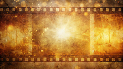 Poster - A textured filmstrip with glowing light and a faded, vintage look
