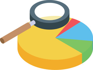 Poster - Magnifying glass is inspecting a colorful pie chart, symbolizing data analysis and market research
