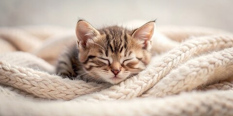 Sticker - Cute little cat peacefully sleeping on cozy blanket , cat, kitten, nap, resting, cozy, comfort, feline, cute, pet, domestic