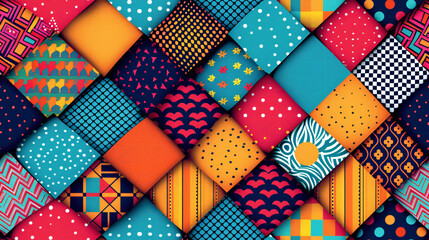 Aufkleber - Creative mosaic design with a variety of geometric shapes set against a vibrant background