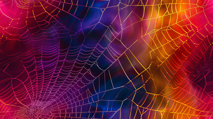 Poster - Vibrant color gradient with spider web shining on a colorful abstract background