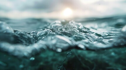 Poster - This image presents a close-up of a water surface with bubbles and the sunlight reflecting off it, combining the natural beauty and serenity of water and light.
