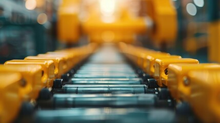 Poster - A close-up image of the assembly line in an automated factory, showcasing the engineering precision and high efficiency involved in modern industrial manufacturing processes.
