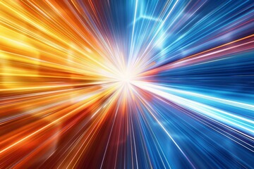 Poster - A background of blue and orange light beams with white lines radiating out from the center.