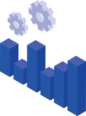 Poster - Blue bar chart growing with gears above symbolizing business process optimization for increased profits