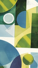 Wall Mural - Geometric shapes in vibrant shades of green, yellow, and blue